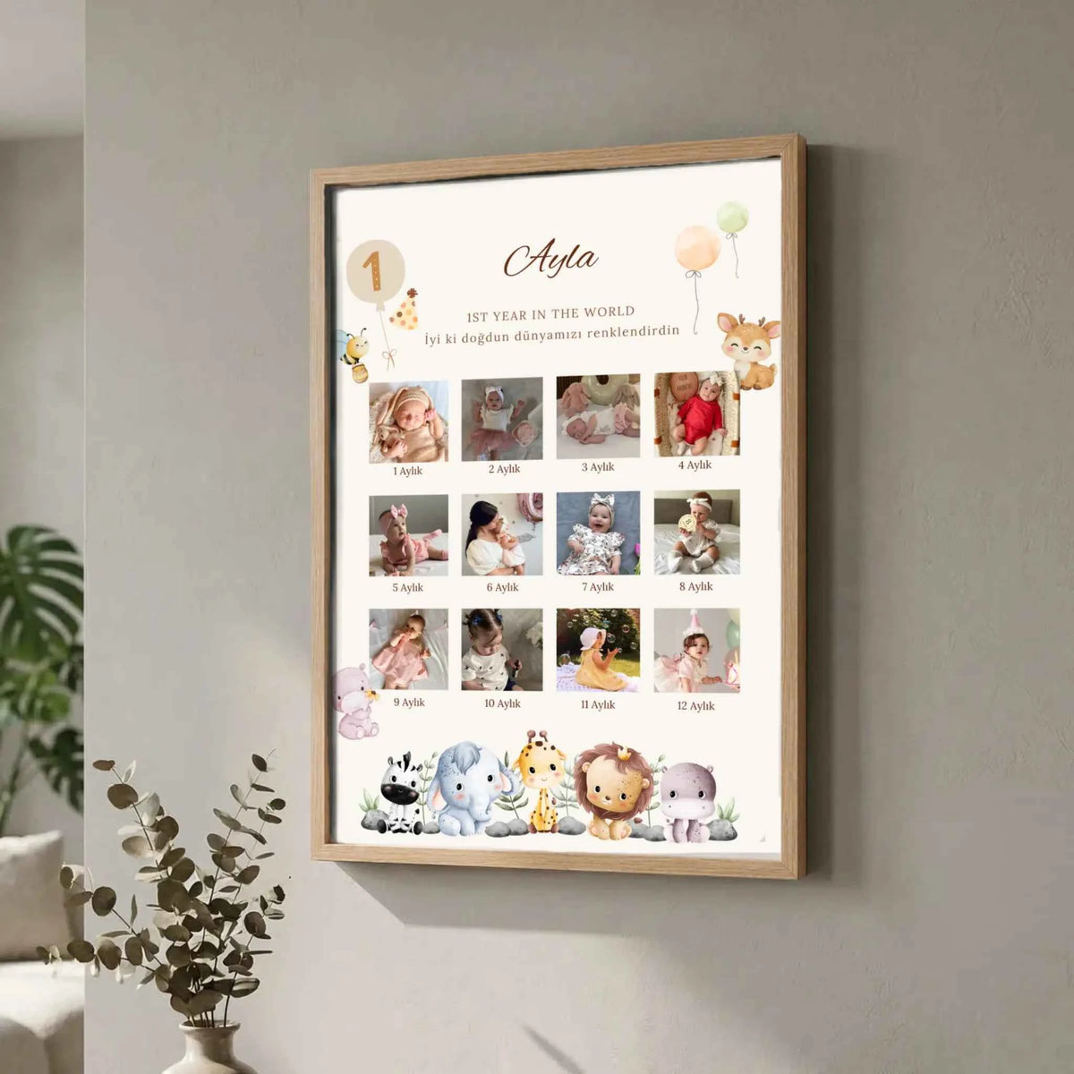 12 Fotoğraflı 1 Yaş Bebek Tasarım Tablo
