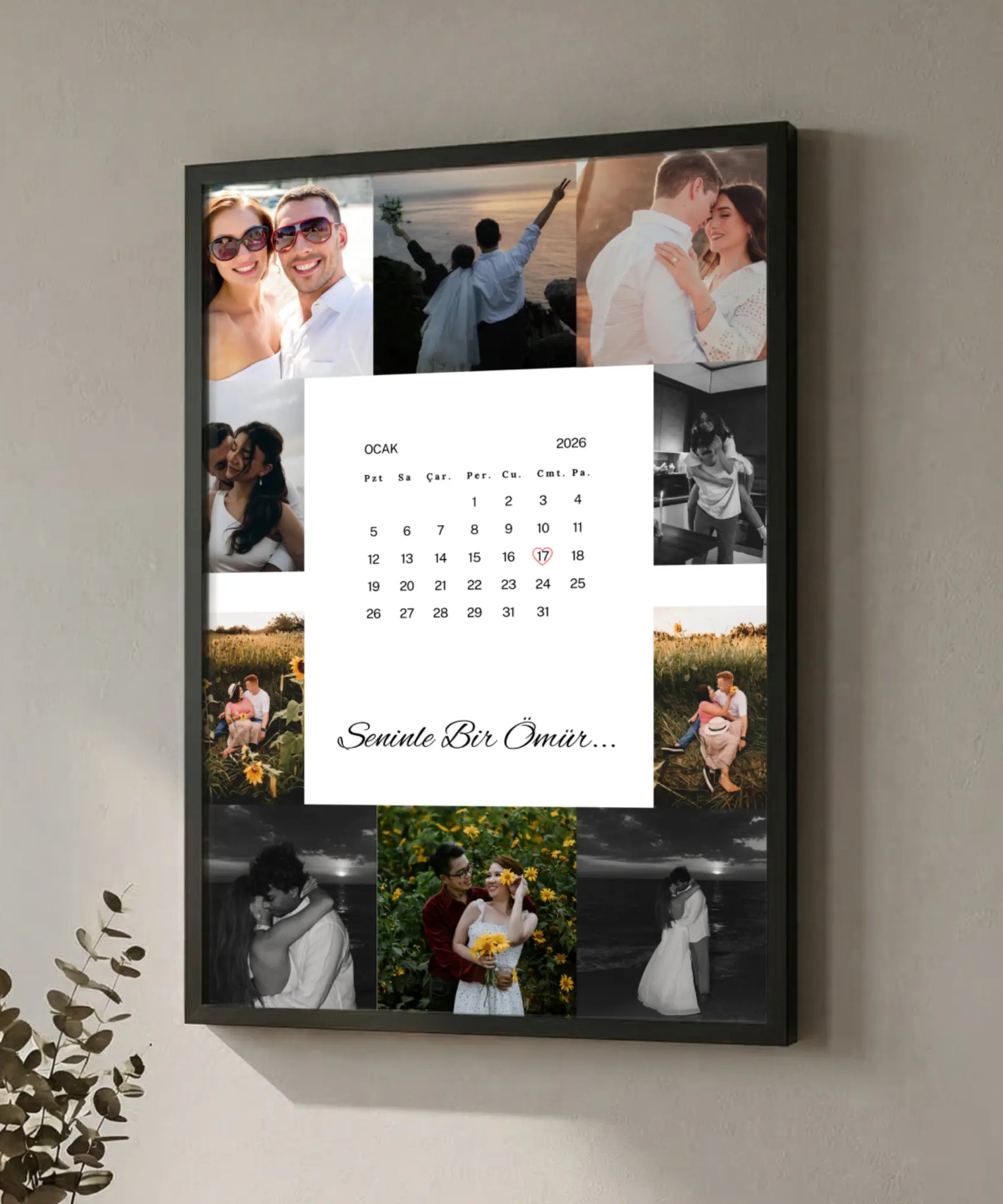 10 fotoğraflı kolaj tasarım tablo, 10 adet fotoğraf, takvim ve yazılar ile hazırlandı. Sevgiliye alınabilecek farklı bir hediye örneği olarak Happy Endings Gift Shop tarafından sunuldu.