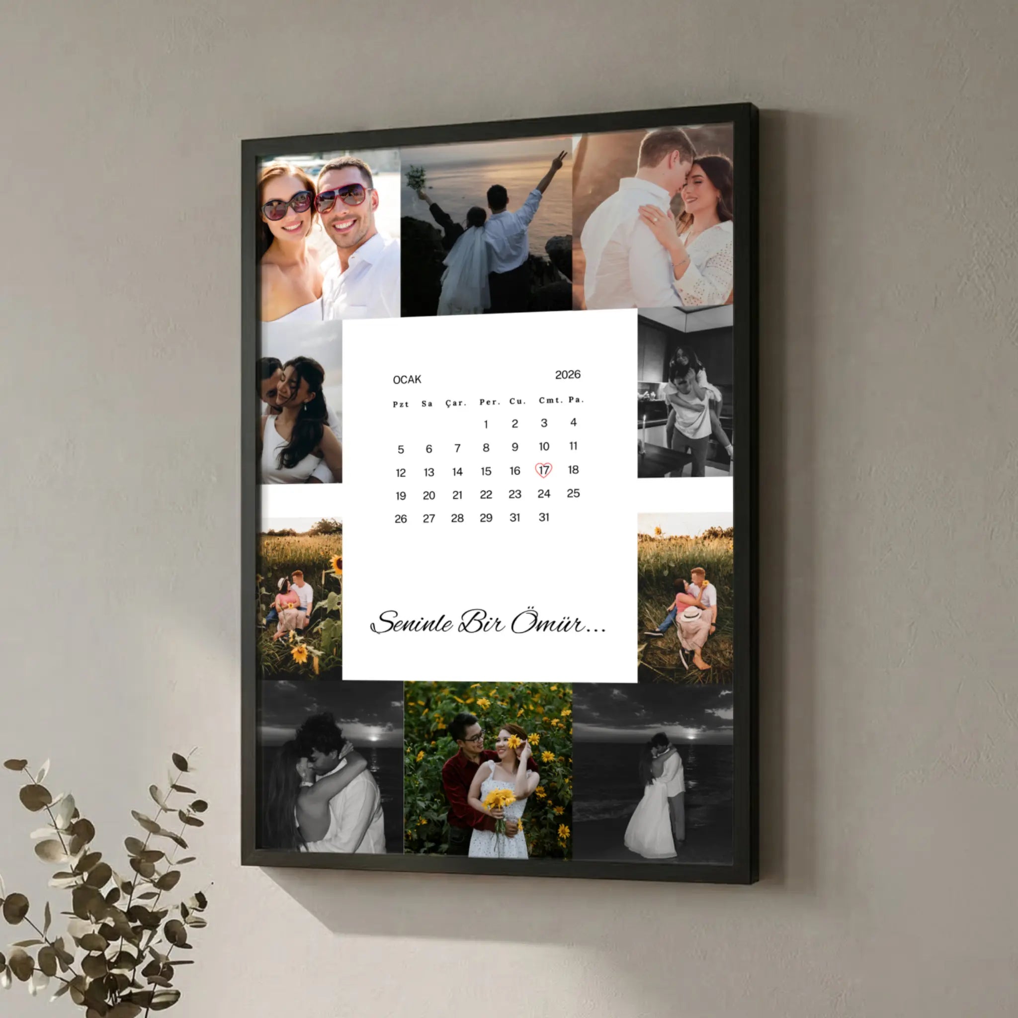 10 fotoğraflı kolaj tasarım tablo, 10 adet fotoğraf, takvim ve yazılar ile hazırlandı. Sevgiliye alınabilecek farklı bir hediye örneği olarak Happy Endings Gift Shop tarafından sunuldu.