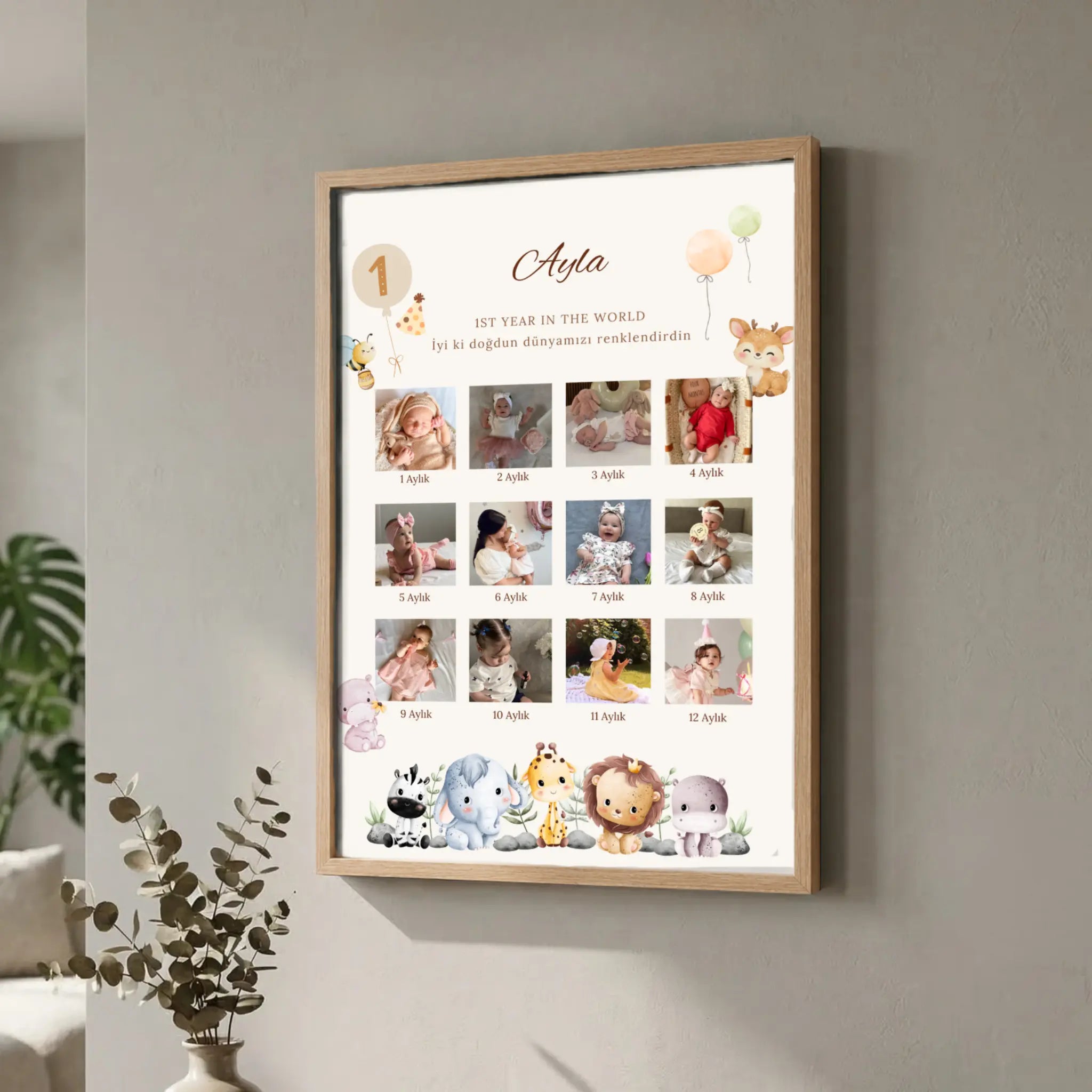 12 fotoğraflı 1 yaş kolaj tablo tasarım
