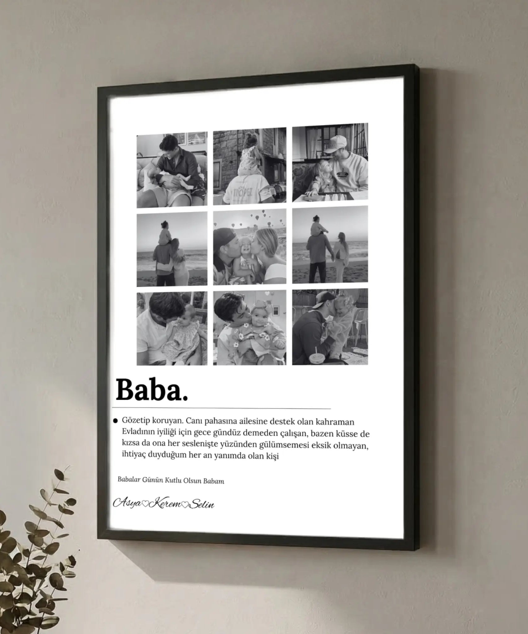 Babanızla 9 farklı fotoğrafınızı ekleyebileceğiniz, canlı önizlemeli kişiye özel Babalar Günü kolaj anı tablosu.