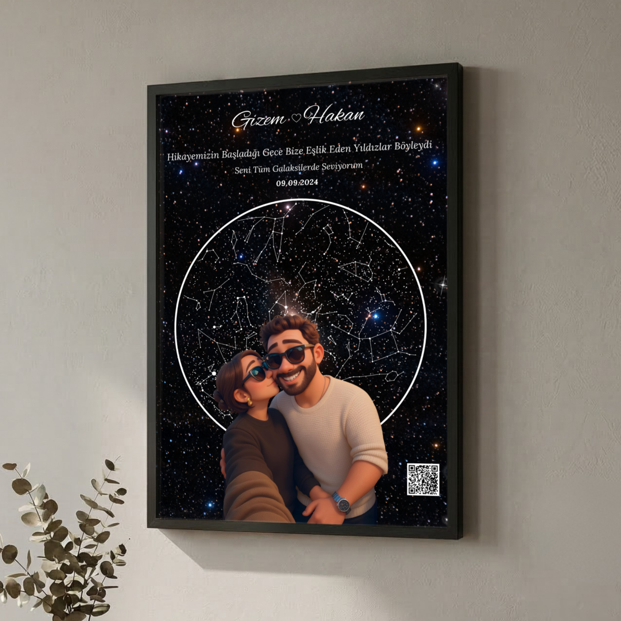 Animasyonlu yıldız haritası, gökyüzü yıldız haritası ve Happy Endings Gift Shop hediyelik ürünleri