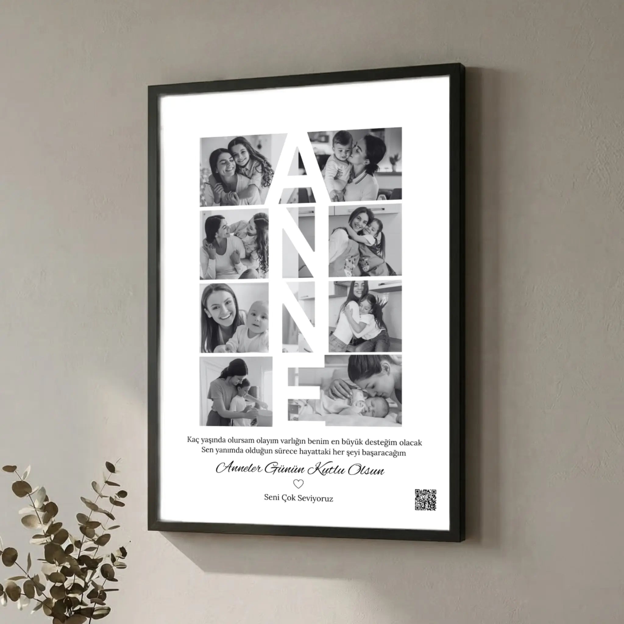 Anneler gününde alınabilecek en güzel hediyeler 8 fotoğraflı anne yazılı kolaj tablo.