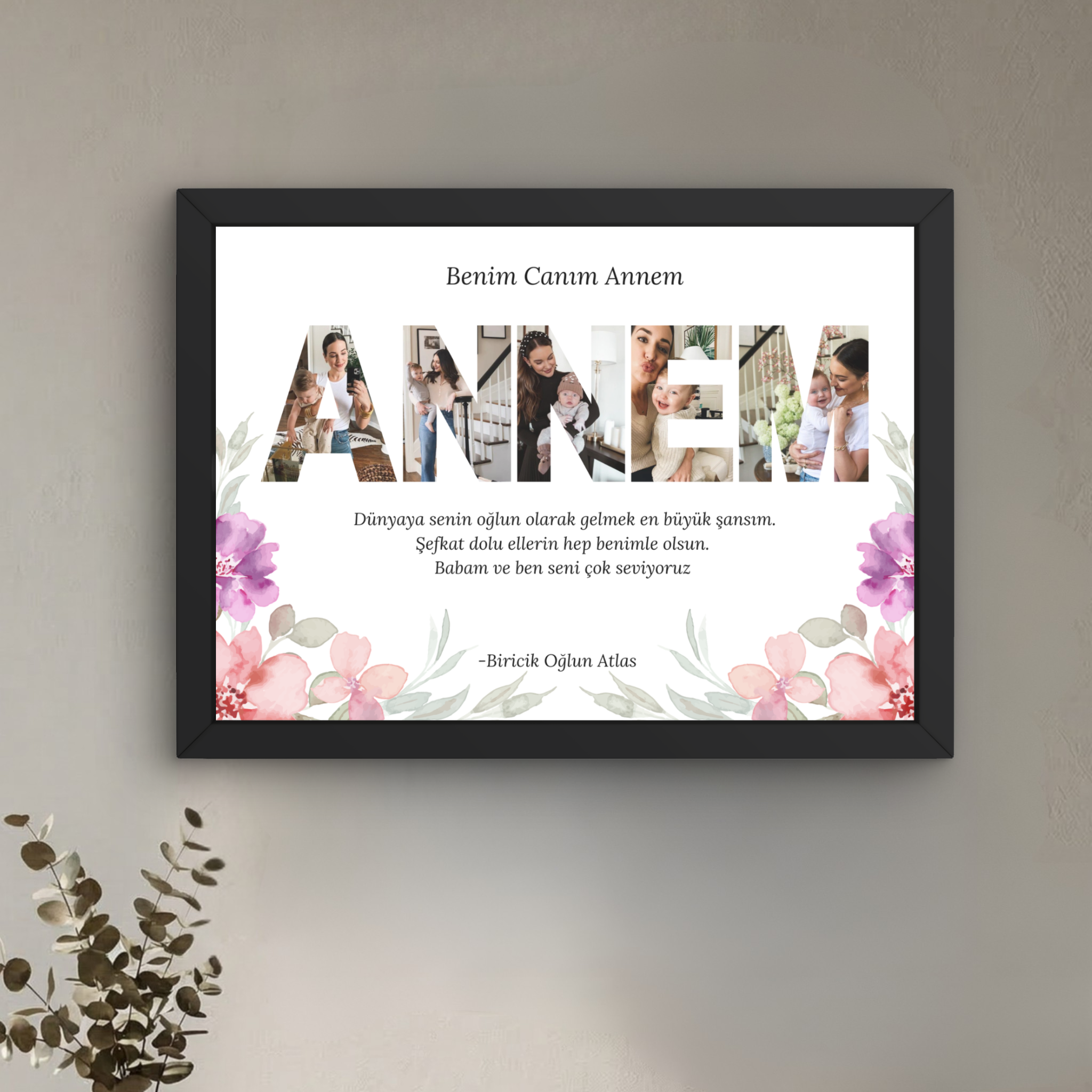 Anneler günü hediyeleri annem kolaj tablo, pembe çiçekli anneler gününe özel hazırlanan kişiye özel tasarım tablo, annelere özel hazırlanmıştır.