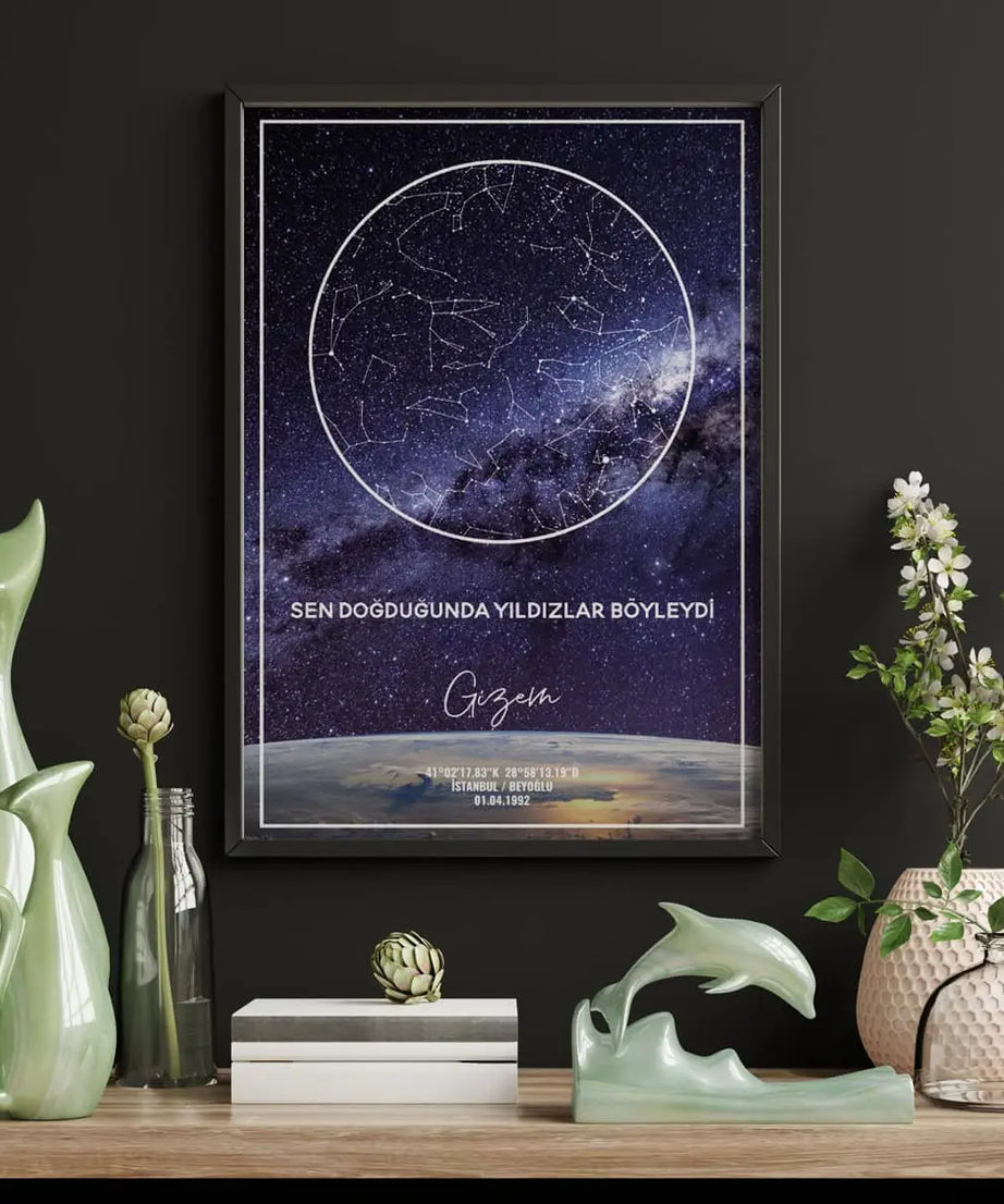 Gökyüzü ve yıldızlar temalı ev dekorasyonu poster, doğum günü, yıldızlar ve burçlar temalı hediye, modern iç mekan duvar süsü, yıldızlar ve galaksi tasarımı.