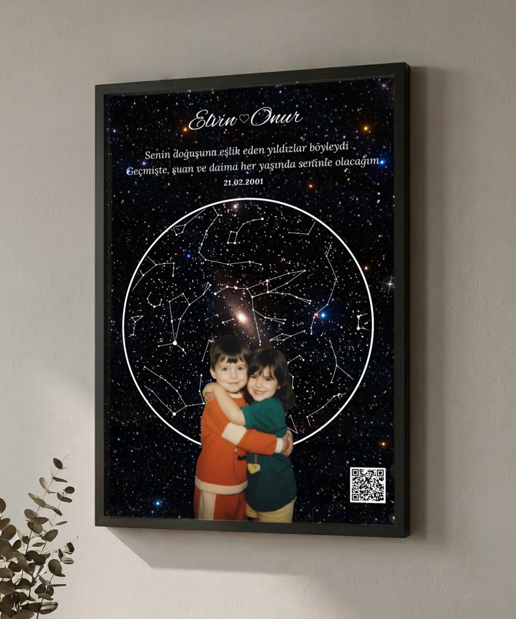 2 Çocukluk fotoğrafı ile hazırlanan özel yıldız haritası
