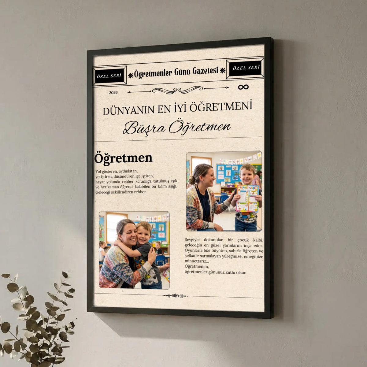 Happy Endings Gift Shop 2 fotoğraflı kişiye özel 24 Kasım Öğretmenler Günü anı gazetesi tablo
