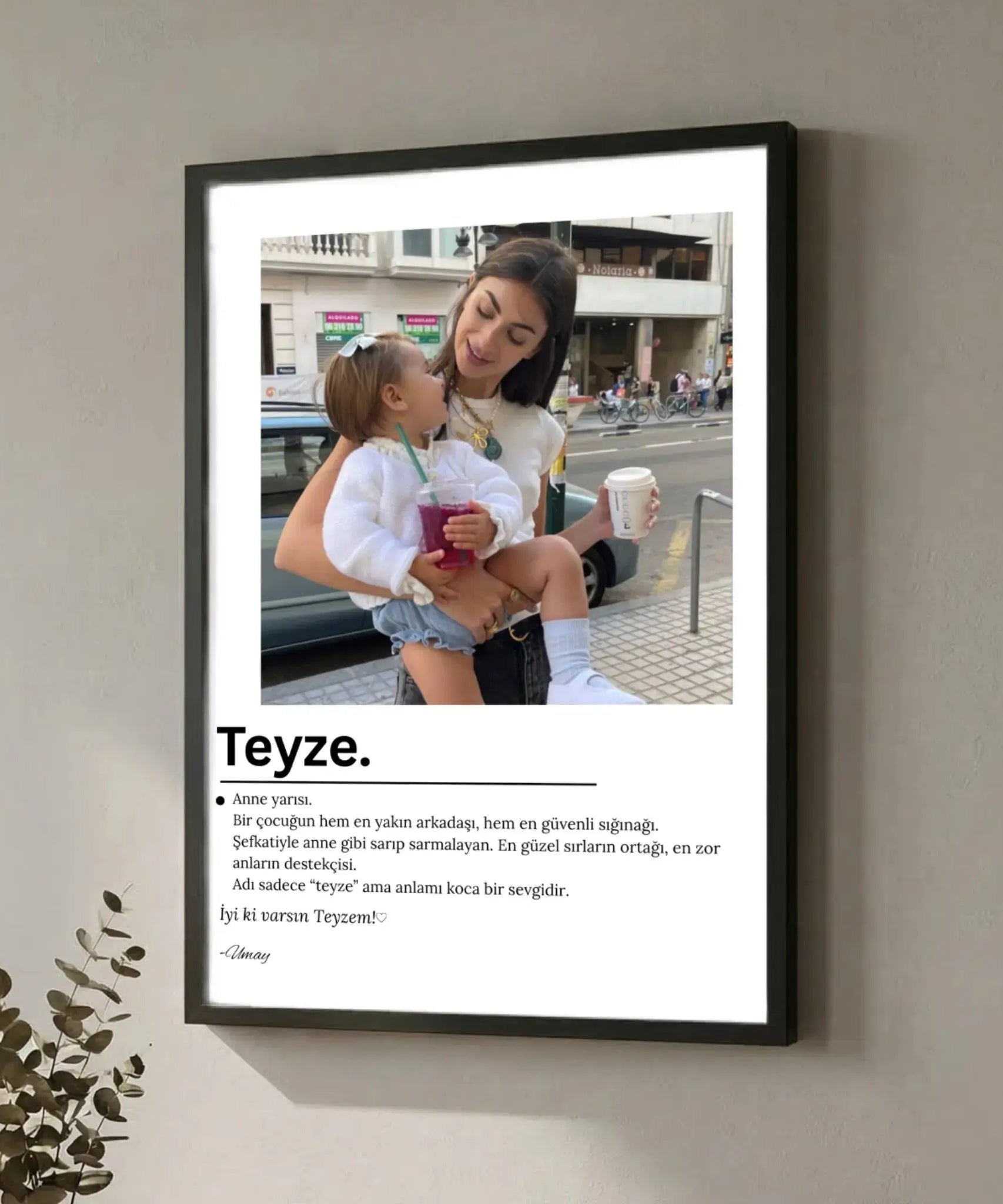 Teyzeye özel Anneler Günü hediyesi, 1 fotoğraflı ve özel mesajlı led ışıklı kişiselleştirilebilir tablo.