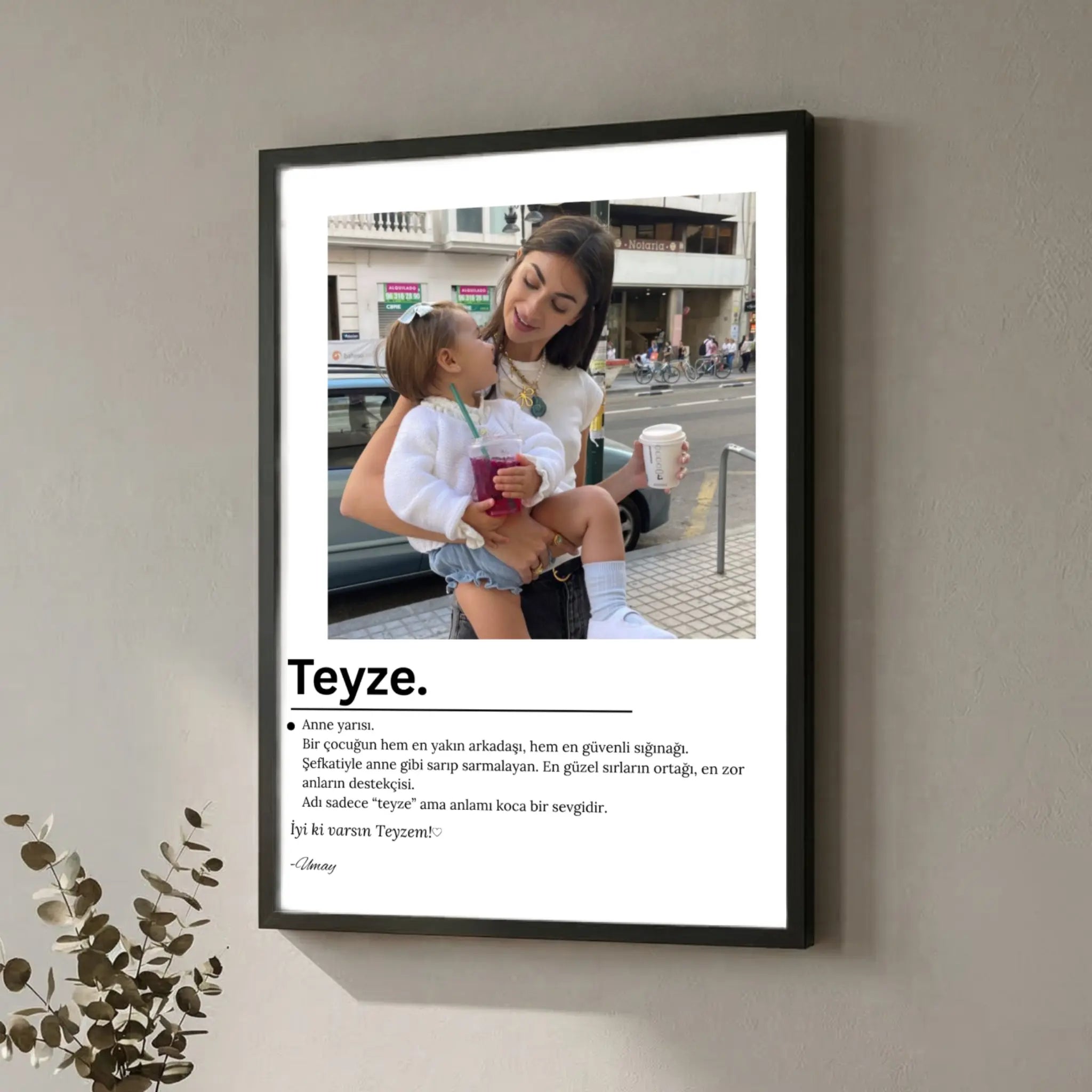 Teyzeye özel Anneler Günü hediyesi, 1 fotoğraflı ve özel mesajlı led ışıklı kişiselleştirilebilir tablo.