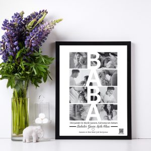 Çocuk ve aile temalı doğum günü kutlama posterinin yüksek çözünürlüklü siyah beyaz fotoğraf tasarımı, kişiye özel mesajlar ve güzel anıları yansıtan duvar dekoru.