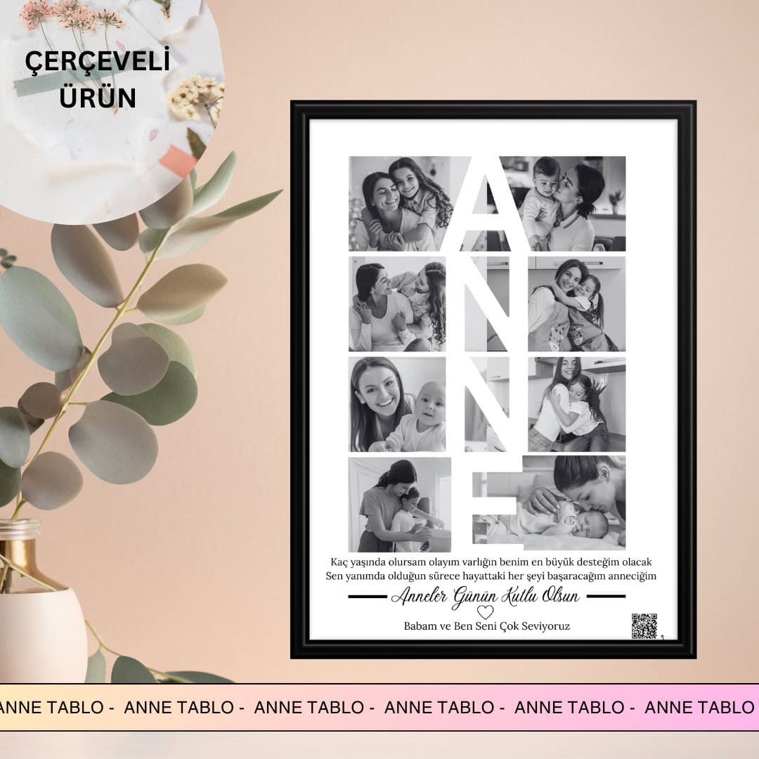 8 Fotoğraflı Anne Kolaj Tablo Çerçeve Tasarım | Anneler günü kişiye özel hediye tasarım tablo 1 Çerçeveli fotoğraf çerçevesi, aile ve anne temalı hediye, sentimental ve kişisel fotoğraf sergisi, anıların ölümsüzleştirilmesi, anneler günü ve özel günler için ideal, dekoratif hediye seçeneği.