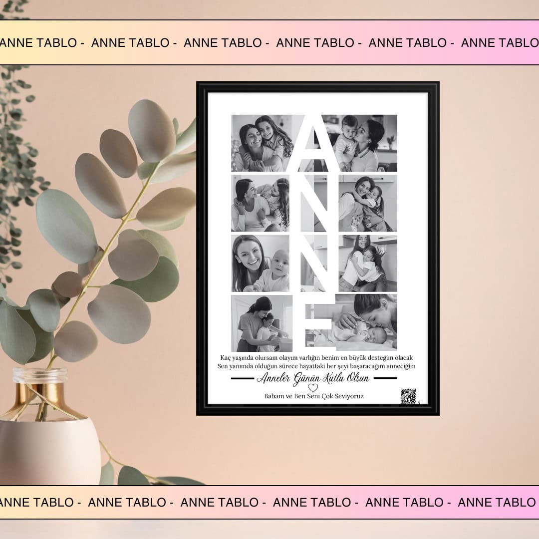 8 Fotoğraflı Anne Kolaj Tablo Çerçeve Tasarım | Anneler günü kişiye özel hediye tasarım tablo 2 Aile fotoğraf kolajlu anne ve bebek temalı doğum günü kutlama panosu, kişiselleştirilebilir hediye heykeli, anne çocuk sevgisi, özel anlar, hediyelik ve anı dekorasyonu için ideal.